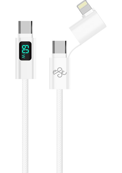S171-2 60W 2in1 LCD Usb-C To Usb-C/l Dijital Ekranlı Hızlı Şarj Kablosu - 1.2m
