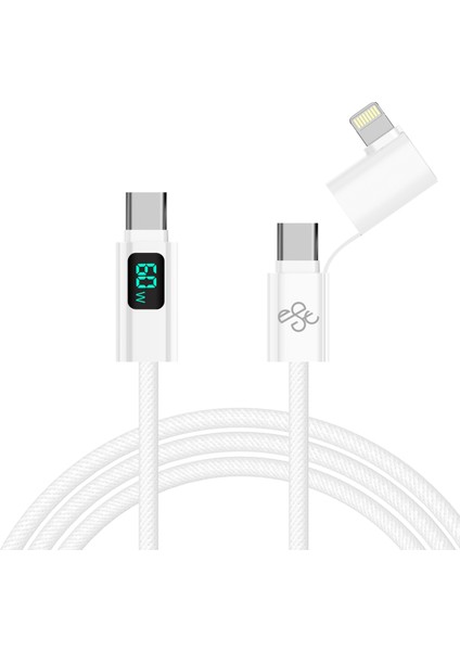 S171-2 60W 2in1 LCD Usb-C To Usb-C/l Dijital Ekranlı Hızlı Şarj Kablosu - 1.2m