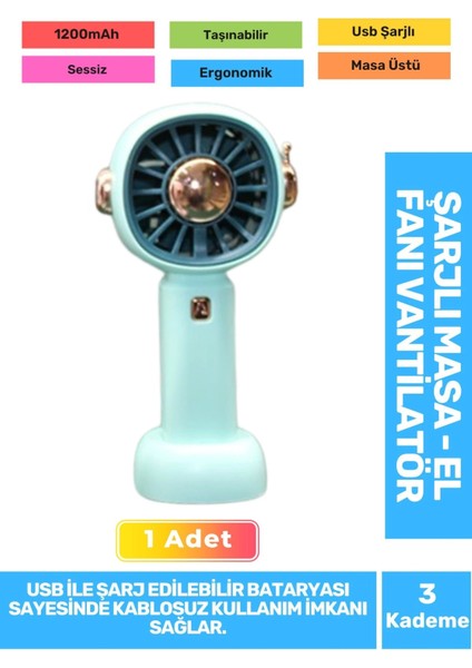 Sessiz 3 Kademeli Hafif Kablosuz 1200MAH Pervaneli Taşınabilir USB Şarjlı Masa El Fanı Vantilatör