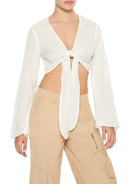 Derin V Yaka Bağlamalı Bluz