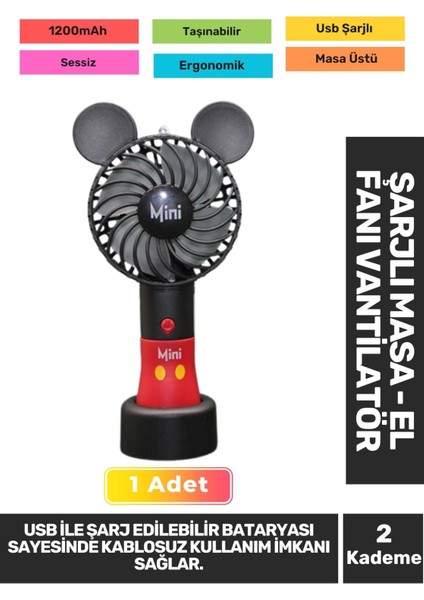 Sessiz 2 Kademeli Hafif Kablosuz 1200MAH Pervaneli Taşınabilir USB Şarjlı Masa El Fanı Vantilatör