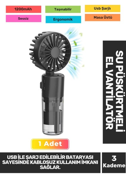 Sessiz 3 Kademeli Hafif Kablosuz Su Püskürtmeli Taşınabilir USB Şarjlı Masa El Fanı Vantilatör