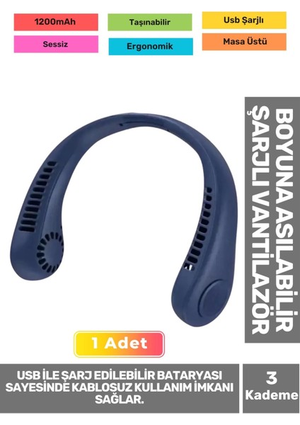 Premium Sessiz Sarı Eller Serbest Boyuna Asılabilir Şarjlı 3 Kademeli Vantilatör Klima Soğutucu Fan