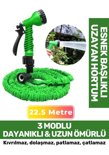 Premium Dolaşmaz Kırılmaz 7 Kademe Uzayan Bahçe Sulama Araç Yıkama Tabanca 22.5 Metre Sihirli Hortum