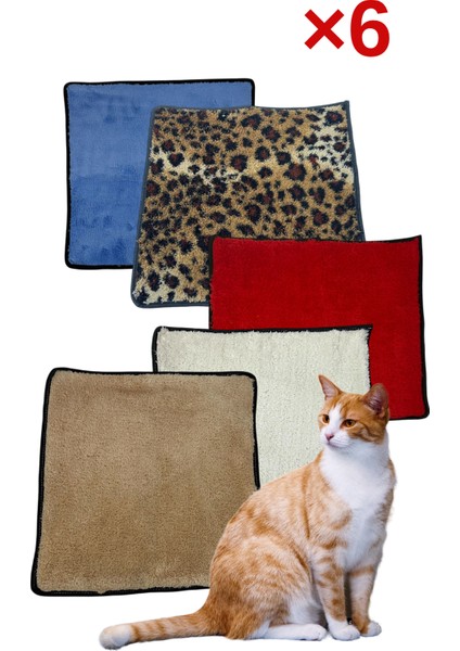 6 Adet Yumuşak Dokulu Peluş Kedi Halısı 40X40 cm Kulübe Içi Pofuduk Minder