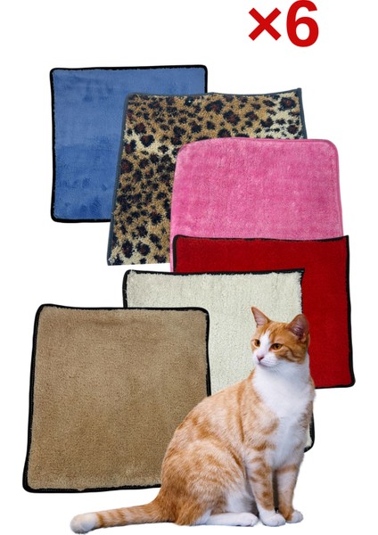 6 Adet Yumuşak Dokulu Peluş Kedi Halısı 40X40 cm Kulübe Içi Pofuduk Minder