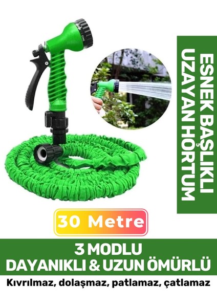 Premium Dolaşmaz Kırılmaz 7 Kademe Uzayan Bahçe Sulama Araç Yıkama Tabancalı 30 Metre Sihirli Hortum