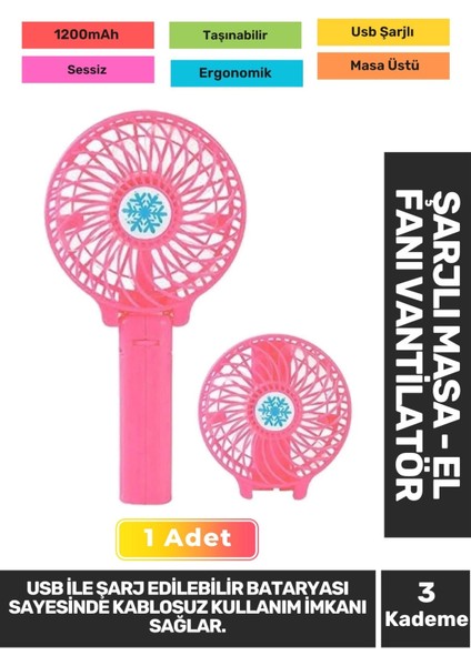Sessiz 3 Kademeli Hafif Kablosuz 1200MAH Pervaneli Taşınabilir USB Şarjlı Masa El Fanı Vantilatör