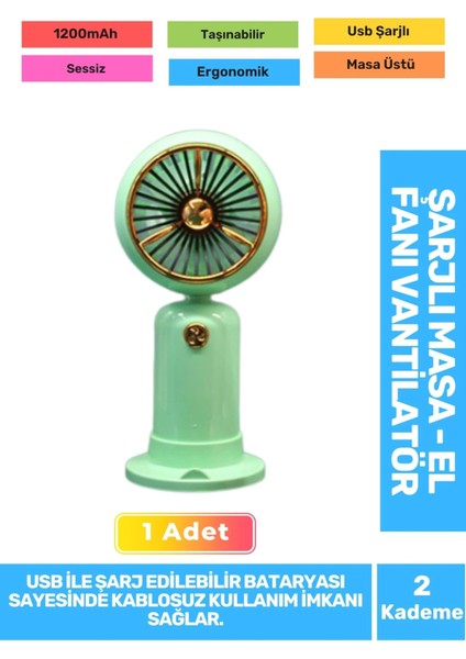 Sessiz 2 Kademeli Hafif Kablosuz 1200MAH Pervaneli Taşınabilir USB Şarjlı Masa El Fanı Vantilatör