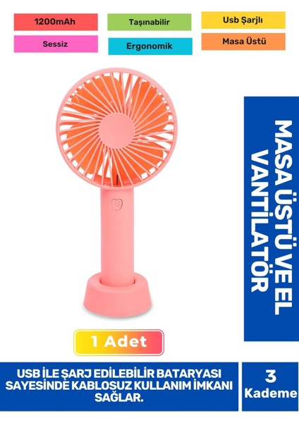 Sessiz 3 Kademeli Hafif Kablosuz 1200MAH Pervaneli Taşınabilir USB Şarjlı Masa El Fanı Vantilatör