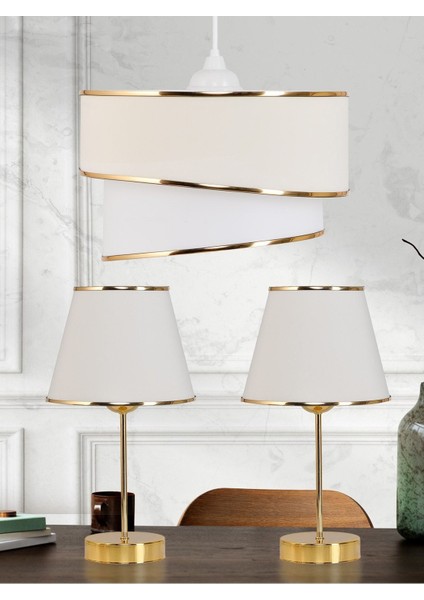 Krem Gold Detaylı Pasta Sarkıt Avize ve Abajur Set, Yatak Odası, Salon, Çocuk Odası