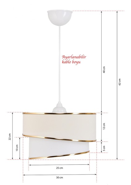 Krem Gold Detaylı Pasta Sarkıt Avize ve Abajur Set, Yatak Odası, Salon, Çocuk Odası