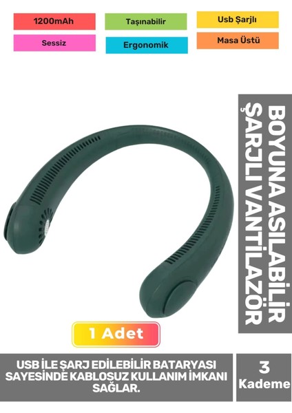 Premium Sessiz Sarı Eller Serbest Boyuna Asılabilir Şarjlı 3 Kademeli Vantilatör Klima Soğutucu Fan