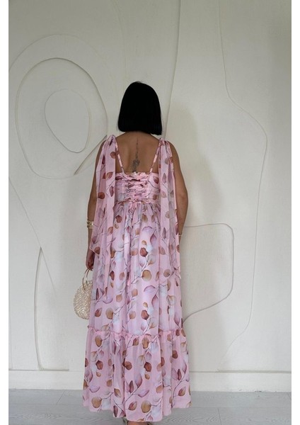 Pudra Şifon Drapeli Elbise fırsatları