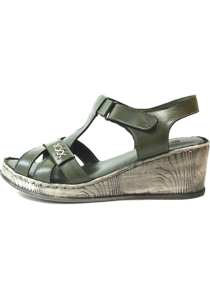 K-60 Deri Anatomik Dolgu Topuklu Kadın Sandalet