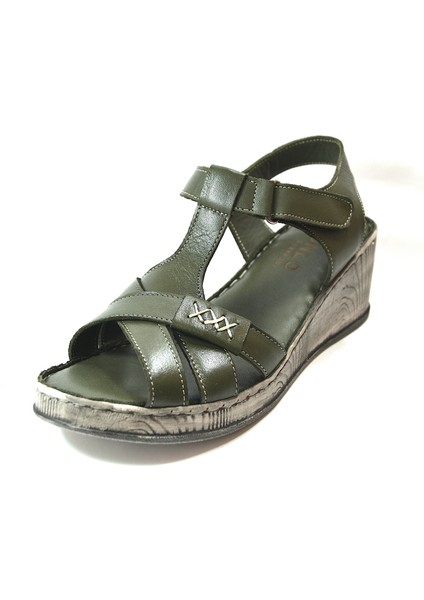 K-60 Deri Anatomik Dolgu Topuklu Kadın Sandalet fırsatları