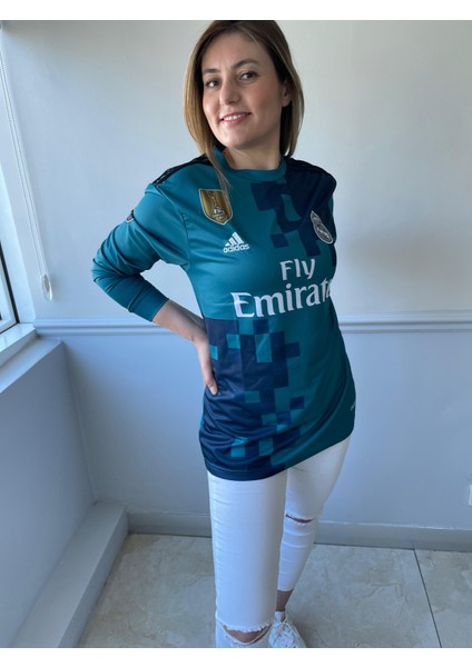Cristiona Ronaldo Turkuaz 2018/ Sezon Şampiyonlar Ligi Real Madrid Uzun Kol Yetişkin T-Shrt Forması