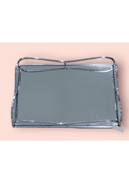 Gümüş Aynalı Dikdörtgen Tepsi 30X20CM Mutfak Çay Kahve Sofra Tip Sunum Şık Ev Estetik 1 Adet