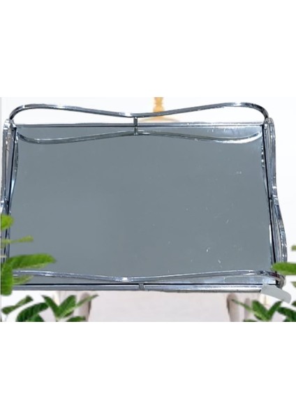 Gümüş Aynalı Dikdörtgen Tepsi 30X20CM Mutfak Çay Kahve Sofra Tip Sunum Şık Ev Estetik 1 Adet