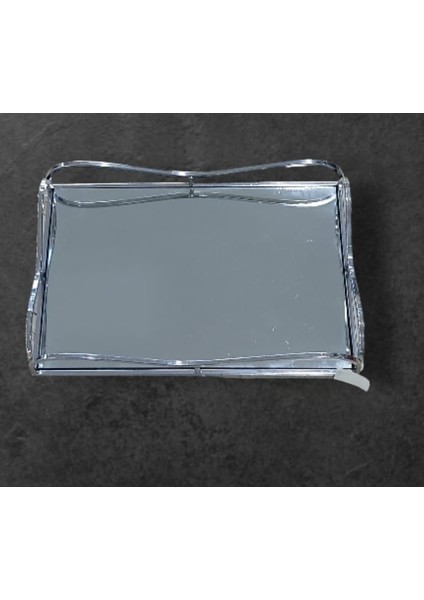 Gümüş Aynalı Dikdörtgen Tepsi 30X20CM Mutfak Çay Kahve Sofra Tip Sunum Şık Ev Estetik 1 Adet