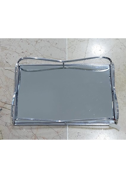 Gümüş Aynalı Dikdörtgen Tepsi 30X20CM Mutfak Çay Kahve Sofra Tip Sunum Şık Ev Estetik 1 Adet