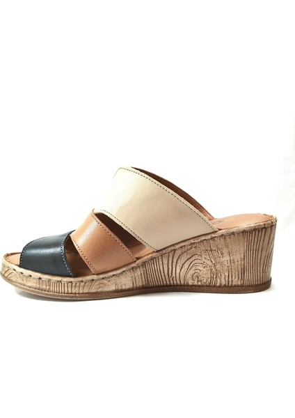K-2 Hakiki Deri Anatomik Dolgu Topuklu Kadın Terlik modelleri
