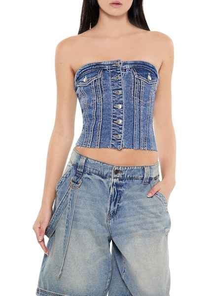 Denim Düğme Detaylı Bluz