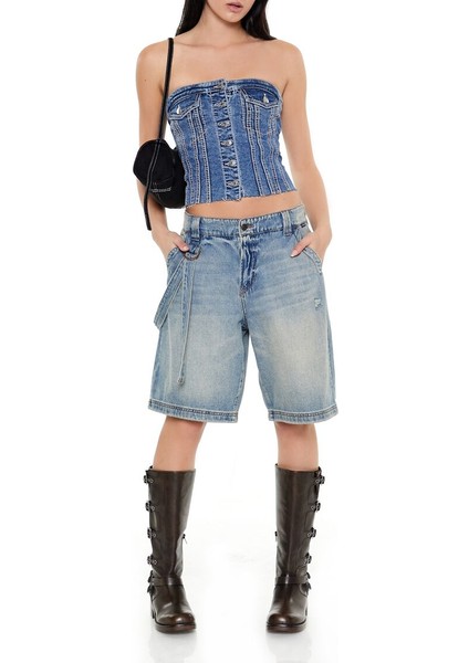 Denim Düğme Detaylı Bluz