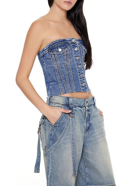 Denim Düğme Detaylı Bluz