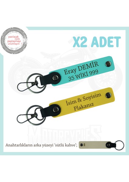 Isimli ve Plakalı X2 Anahtarlık, Özel Günler Için Şık ve Anlamlı Hediye Set, Sarı-Turkuaz-Sk