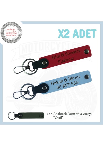 Özgün Hediyeler Arayanlar Için – Deri Plaka & Isimli 2’li Anahtarlık Takımı, Kırmızı-Gök Mavi-Ysl