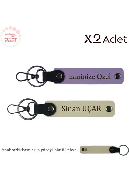 Kankaya Anlamlı Hediye, Isim & Soyisim Yazdırılan 2’li Anahtarlık, Mor Menekşe-S Kahve-Sütlü Kahve
