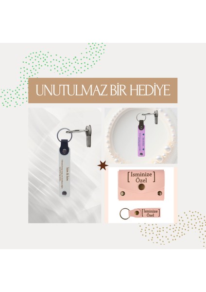 Kankaya Anlamlı Hediye, Isim & Soyisim Yazdırılan 2’li Anahtarlık, Mor Menekşe-S Kahve-Sütlü Kahve