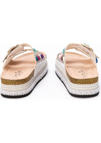 Kadın Mantar Platform Taban Taşlı Çift Tokalı Terlik Deri Kahverengi Konforlu Kullanım modelleri