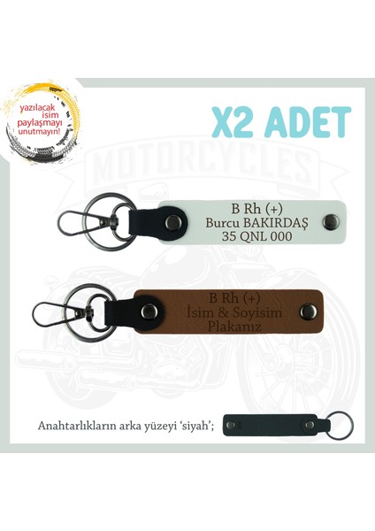 Motorculara Özel Isim Plaka, B(+) Kan Grubu Yazılı Kişiselleştirilen X2 Anahtarlık, Kahve-Beyaz-Syh
