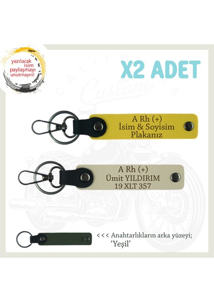 Yol Arkadaşlarına Özel Isim Plaka, A Rh (+) Kan Grubu Yazılı Kişisel X2 Anahtarlık, Sarı-S Kahve-Ysl