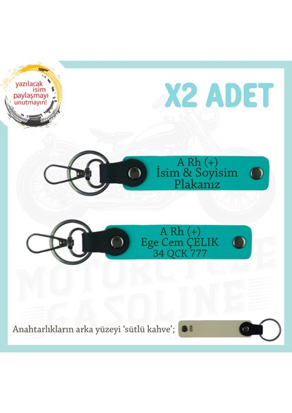 Yol Arkadaşlarına Özel Isim Plaka, A Rh (+) Kan Grubu Yazılı Kişiye Özel X2 Anahtarlık, K Turkuaz-Sk