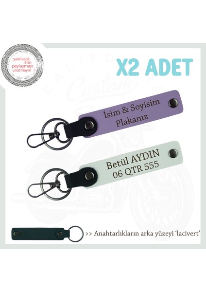 Yol Arkadaşları Için Isim ve Plaka Yazılı Klas Anahtarlık, X2'li Set Hediye, Mor Menekşe-Beyaz-Laci