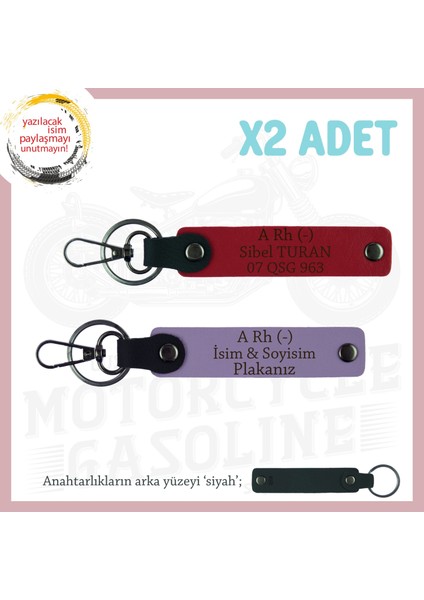 Yol Arkadaşlarına Özel, Isim Plaka ve A Rh (-) Kan Grubu Kişisel X2' Li Anahtarlık, Mor-Kırmızı-Syh