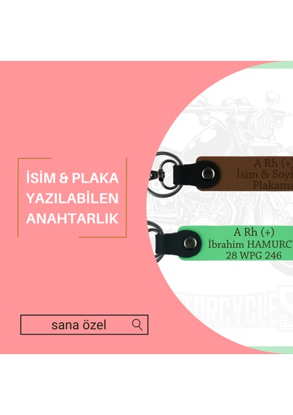 Yolların Sürücülerine, Isim Plaka ve B Rh - Kan Grubu Yazılı 2'li Anahtarlık Seti, Kahve-S Kahve-Sk