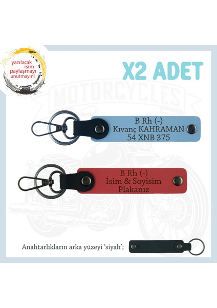 Yol Arkadaşları Için, Isim Plaka ve B- Kan Grubu Kişiye Özel X2 Anahtarlık Set, Nar Çiçeği-Mavi-Syh