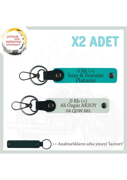 Hediyelik Isim Plaka ve 0 Rh (+) Kan Grubu Yazılı Özel X2 Anahtarlık, K Turkuaz-Beyaz-Laci