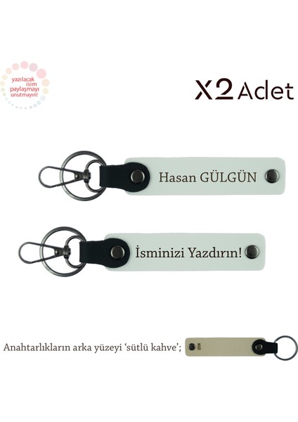 Sıcak Duygulara Dokunan Hediye – Isimli 2’li Anahtarlık Takımı, Beyaz-Sütlü Kahve