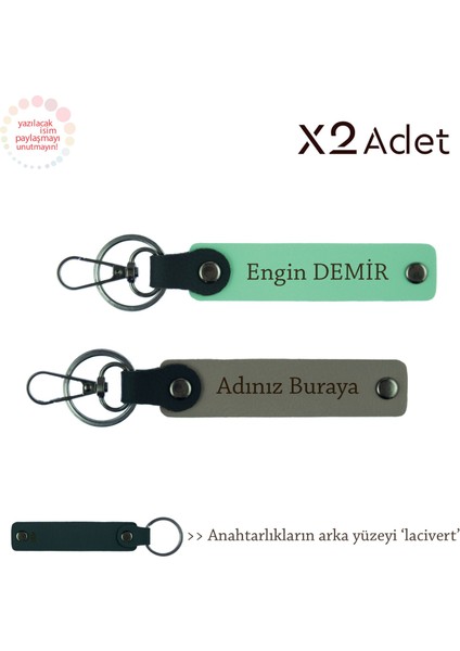 Çiftlere 14 Şubat Hediyesi, Isim Yazılı 2’li Anahtarlık Hediye Takımı, Kül Gri-Yeşil-Lacivert