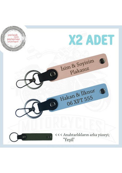 Yol Arkadaşları Için Isim ve Plaka Yazılı Klas Motorcu Anahtarlığı X2 Set, Yavruağzı-Gök Mavi-Ysl