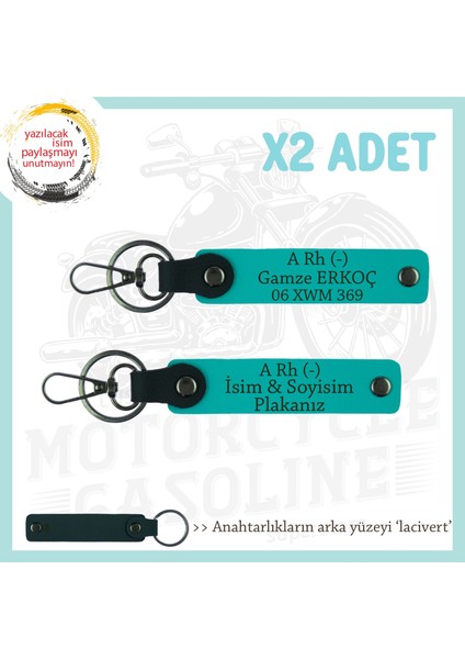 Yol Arkadaşlarına, Isim Plaka ve A Rh (-) Kan Grubu Yazılı Kişiye Özel X2 Anahtarlık, K Turkuaz-Laci