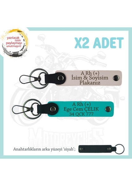 Yol Arkadaşlarına Özel, Isim Plaka ve A Rh (+) Kan Grubu 2'li Anahtarlık Takım, Pudra-K Turkuaz-Syh