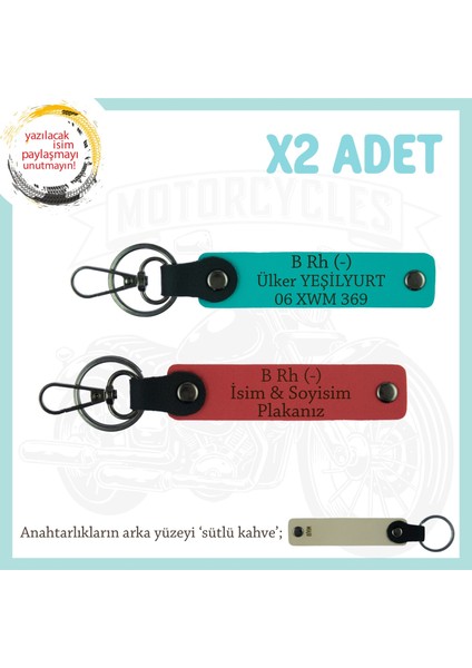 Asfaltın Tozunu Attıranlara X2 Anahtarlık Isim Plaka ve B- Kan Grubu Yazılı, Nar Çiçeği-K Turkuaz-Sk
