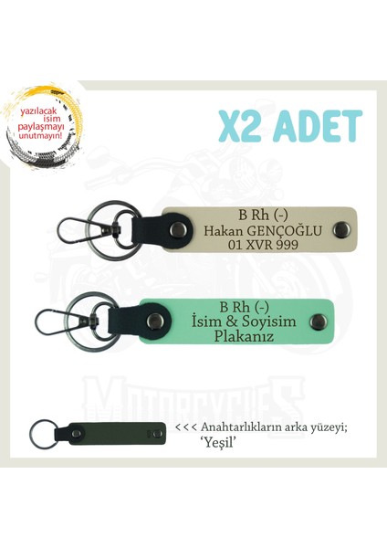 Çok Sevdiğine Özel Isim Plaka, B Rh - Kan Grubu Yazılı Kişisel X2 Anahtarlık Set, Yeşil-S Kahve-Ysl