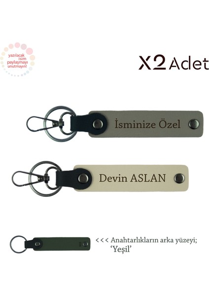 Babaya Manevi Armağan, Isim Yazılı 2’li Anahtarlık Hediye Takımı, Kül Gri-Sütlü Kahve-Yeşil